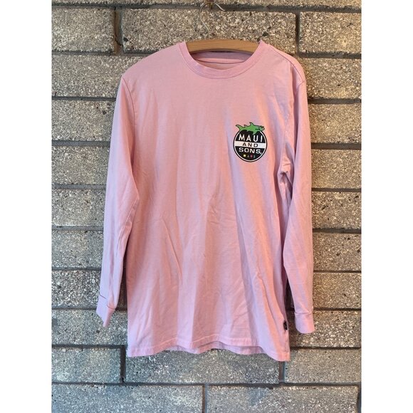 Maui And Sons Pink Long Sleeve Shirt With Shark Graphics - Picture 1 of 8